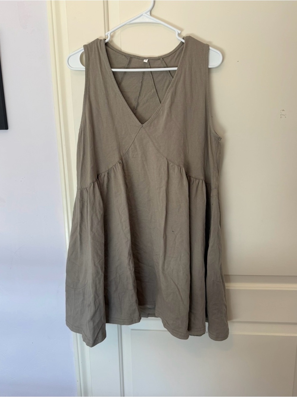 Sleeveless V-Neck Swing Tunic in Taupe